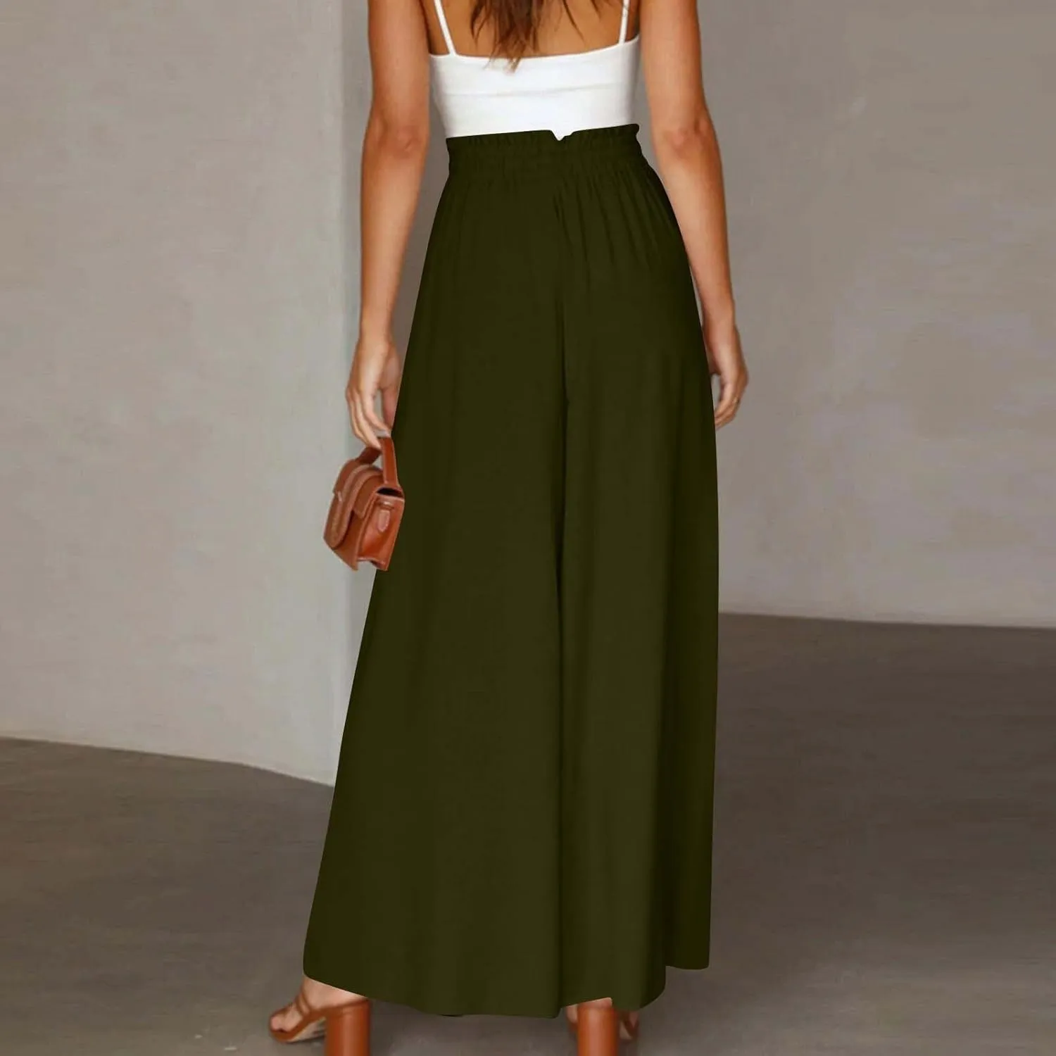 Linen Pants for Women Summer Drawstring Wide Leg Pants Flowy High Waisted Pant Loose Casual Palazzo Pant