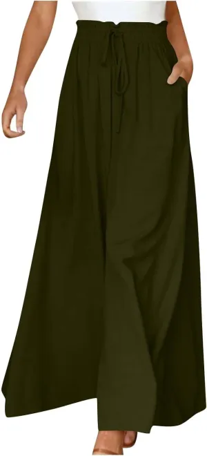 Linen Pants for Women Summer Drawstring Wide Leg Pants Flowy High Waisted Pant Loose Casual Palazzo Pant