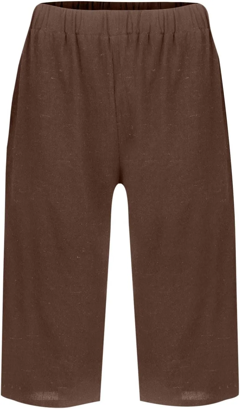 Linen Summer Pants Women Waist Cotton Trouser Cropped Wide Leg Pants Linen Blend Pants Linen Outfit