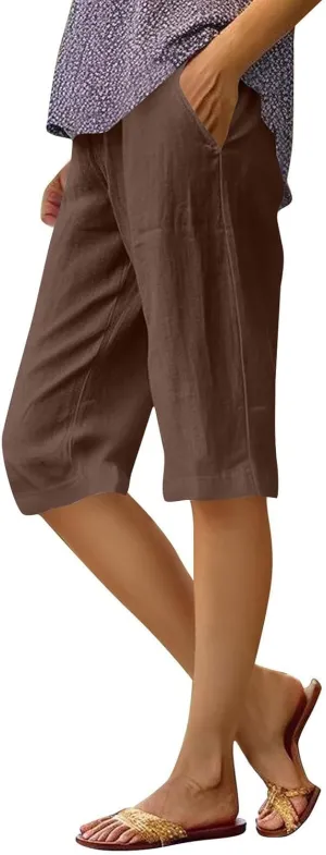 Linen Summer Pants Women Waist Cotton Trouser Cropped Wide Leg Pants Linen Blend Pants Linen Outfit