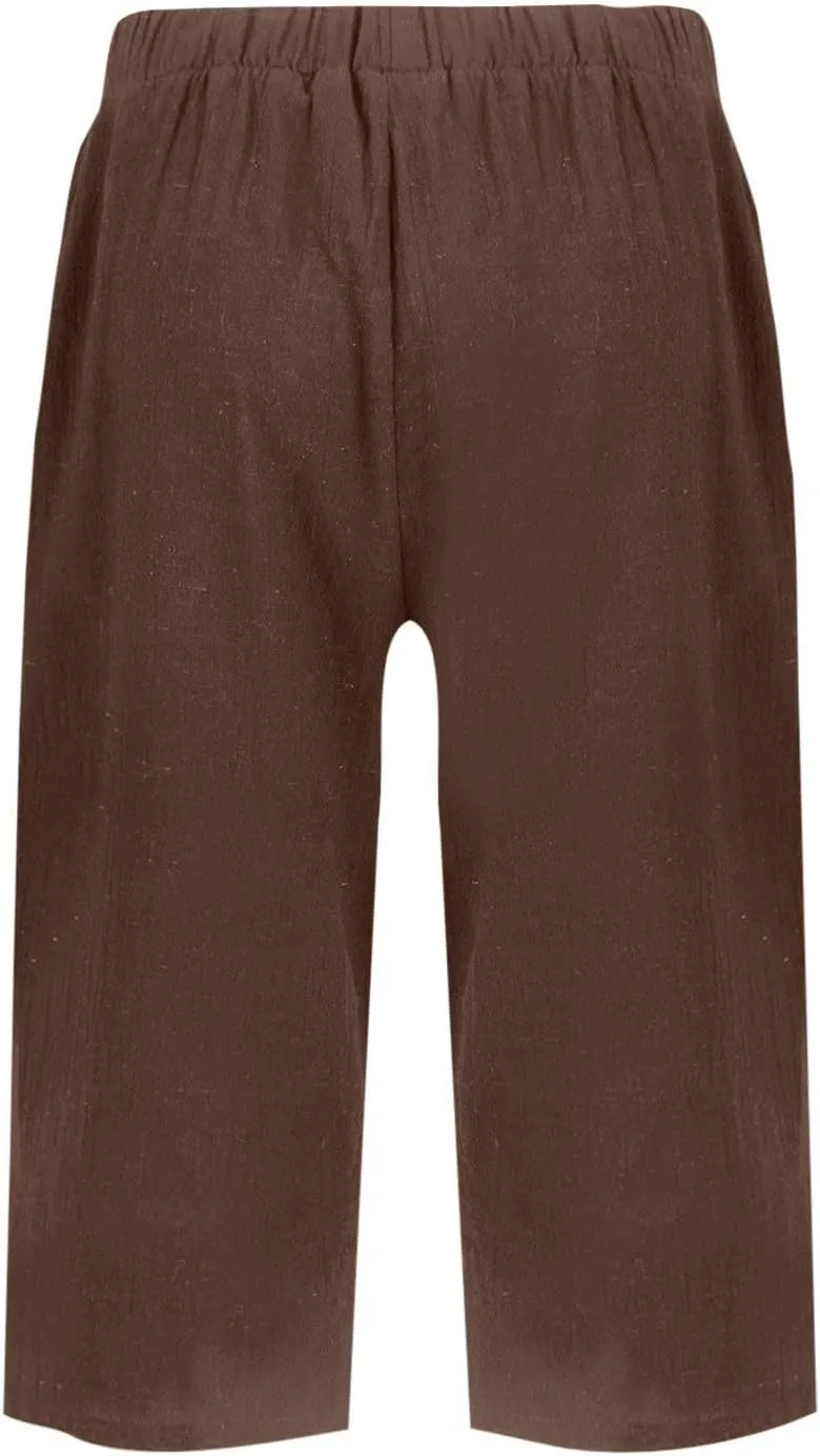 Linen Summer Pants Women Waist Cotton Trouser Cropped Wide Leg Pants Linen Blend Pants Linen Outfit