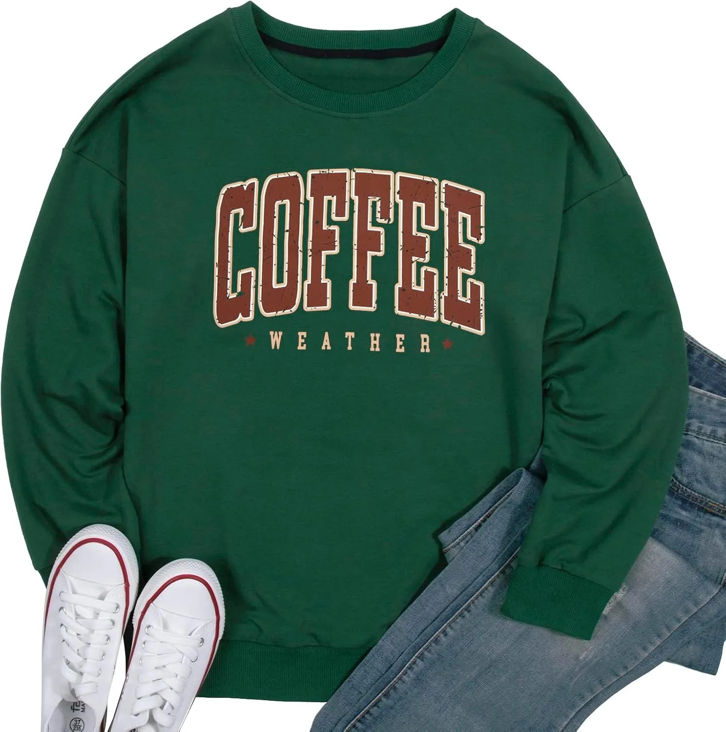 LOTUCY Coffee Sweatshirt for Women Coffee Weather Crewneck Sweatshirt Casual Autumn Fall Long Sleeve Shirt