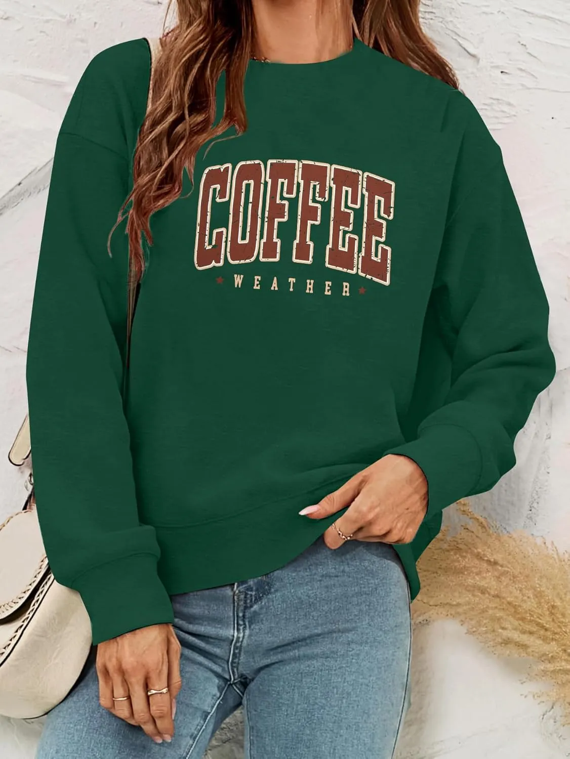 LOTUCY Coffee Sweatshirt for Women Coffee Weather Crewneck Sweatshirt Casual Autumn Fall Long Sleeve Shirt