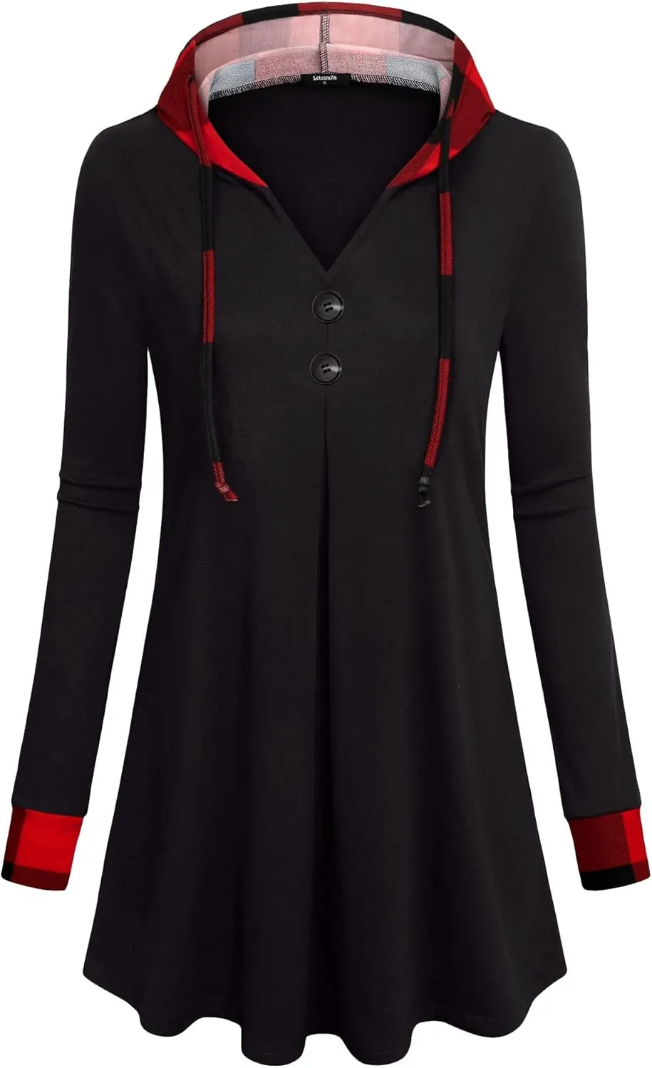 Lotusmile Women's Long Sleeve Hooded Tunic Tops Button Swing Pullover Hoodie Sweatshirts