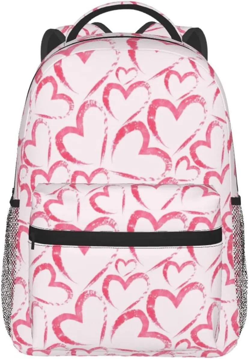 Love Heart Valentines Day Backpack Casual Laptop Backpack Lightweight Double Shoulder Bag Travel Daypack For Women Men
