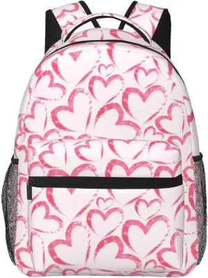 Love Heart Valentines Day Backpack Casual Laptop Backpack Lightweight Double Shoulder Bag Travel Daypack For Women Men