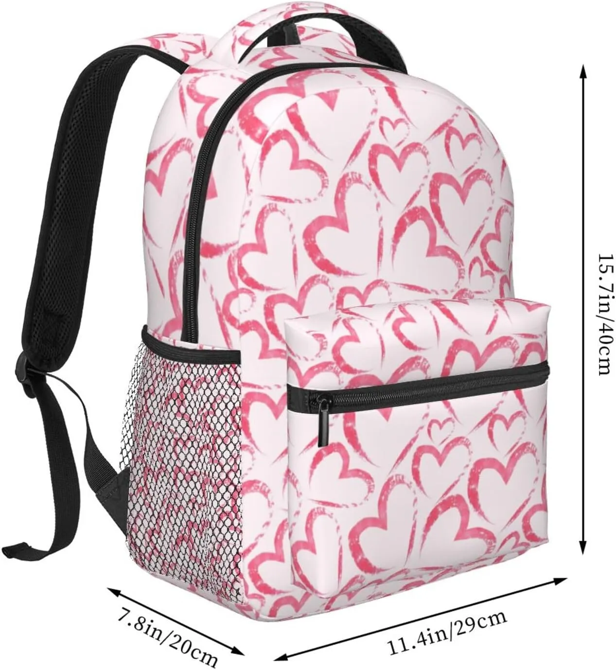Love Heart Valentines Day Backpack Casual Laptop Backpack Lightweight Double Shoulder Bag Travel Daypack For Women Men