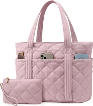 LOVEVOOK Puffer Tote Bag for Women, Puffy Work Handbag, Travel Shoulder Carry On Bag with Zipper for Teacher Nurse Gym