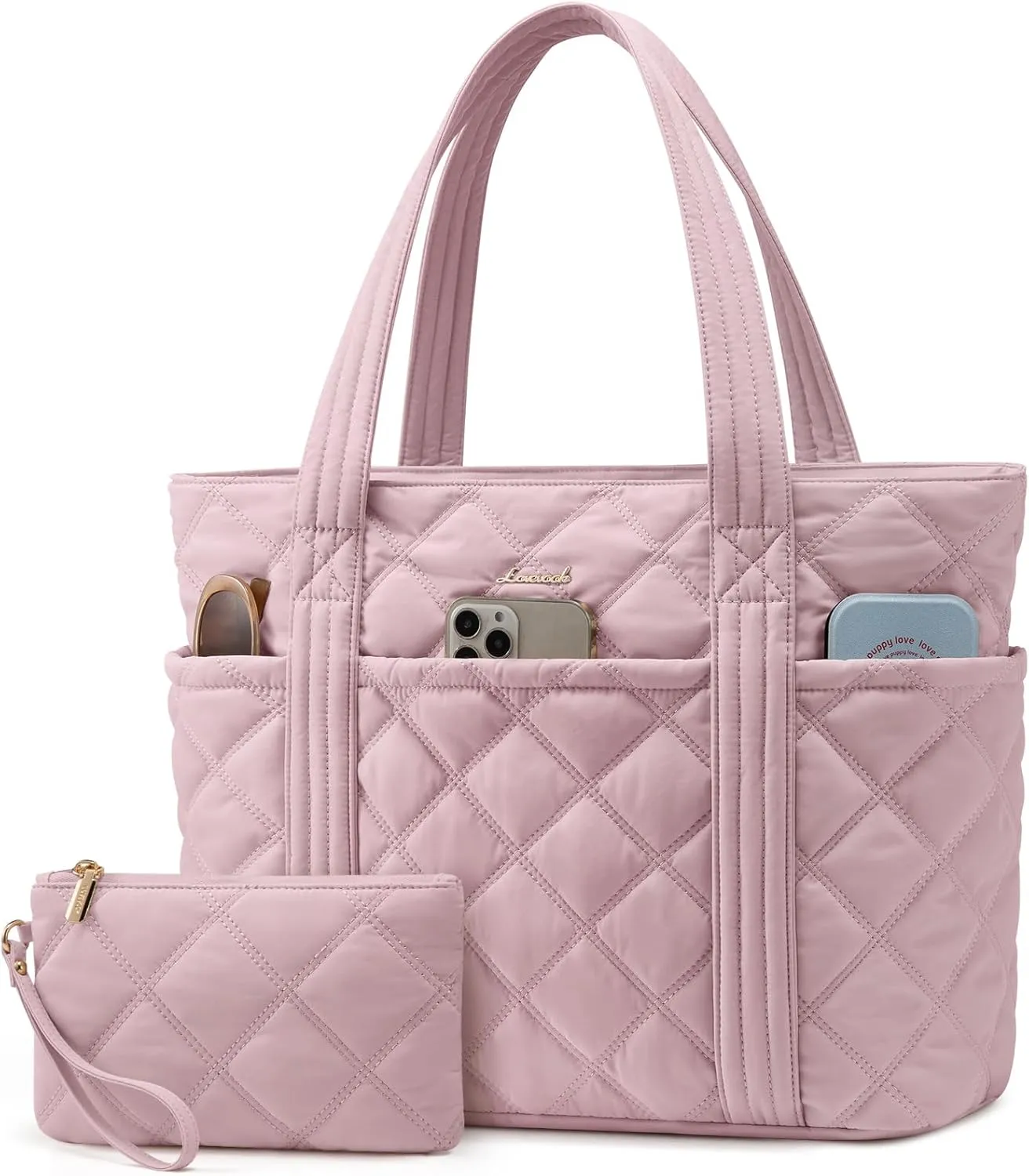 LOVEVOOK Puffer Tote Bag for Women, Puffy Work Handbag, Travel Shoulder Carry On Bag with Zipper for Teacher Nurse Gym