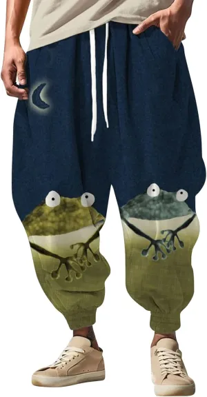 Low Crotch Sweats Fashion Street Feel Casual Sweatpants Drawstring Elastic Waist Boho Hippie Trousers Burning Man