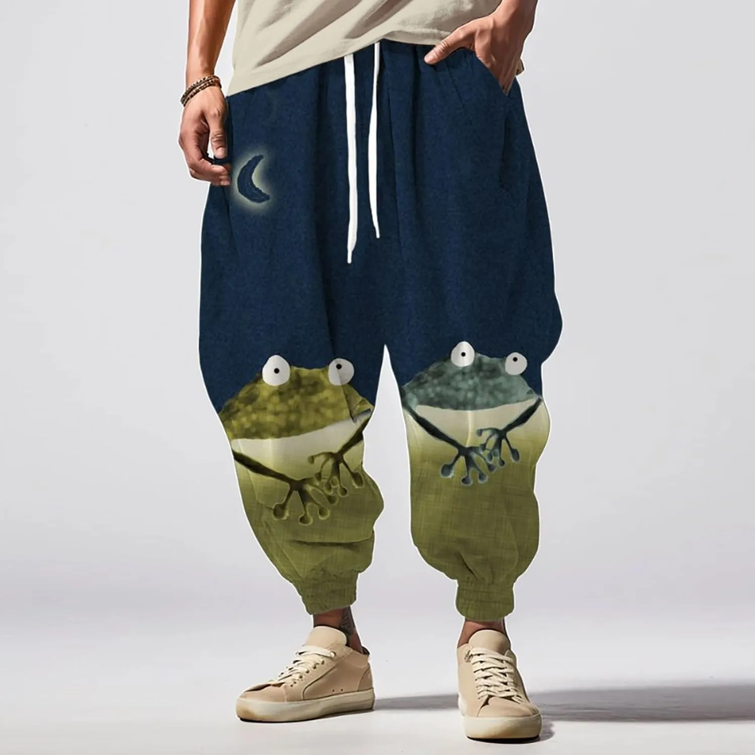 Low Crotch Sweats Fashion Street Feel Casual Sweatpants Drawstring Elastic Waist Boho Hippie Trousers Burning Man