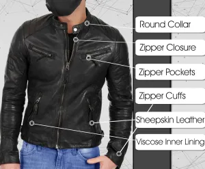 LP-FACON Mens Genuine Soft Leather Jacket - Distressed Motorcycle Jacket Men - Vintage Quilted Fashion Leather Jacket