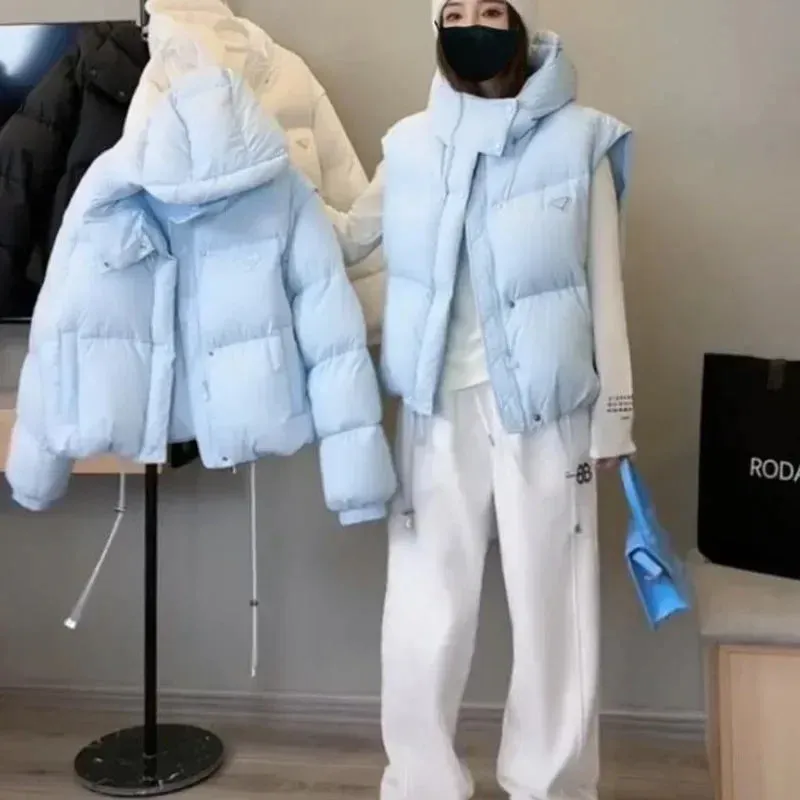 LVSANW 2024 New Desleeved Two-wear Parkas Short-cut Hooded Cotton-padded Women's Warm Jacket Bread Coat
