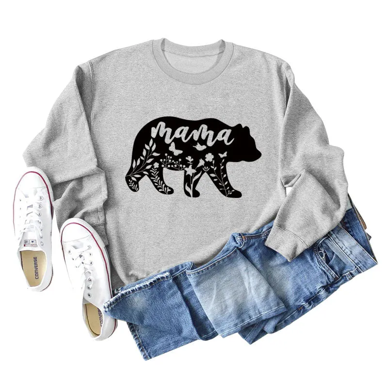 Mama Bear Letter Printing Round Neck Loose Bottoming Long-sleeved Shirt Ladies Plus Size Sweater