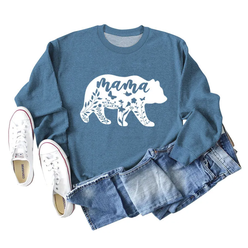 Mama Bear Letter Printing Round Neck Loose Bottoming Long-sleeved Shirt Ladies Plus Size Sweater