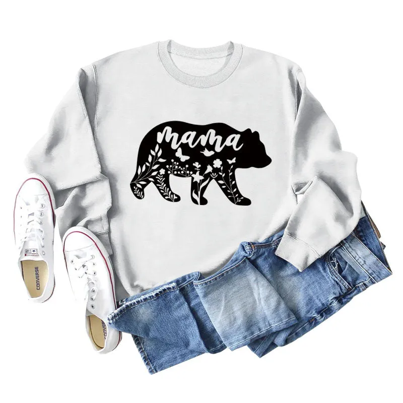 Mama Bear Letter Printing Round Neck Loose Bottoming Long-sleeved Shirt Ladies Plus Size Sweater