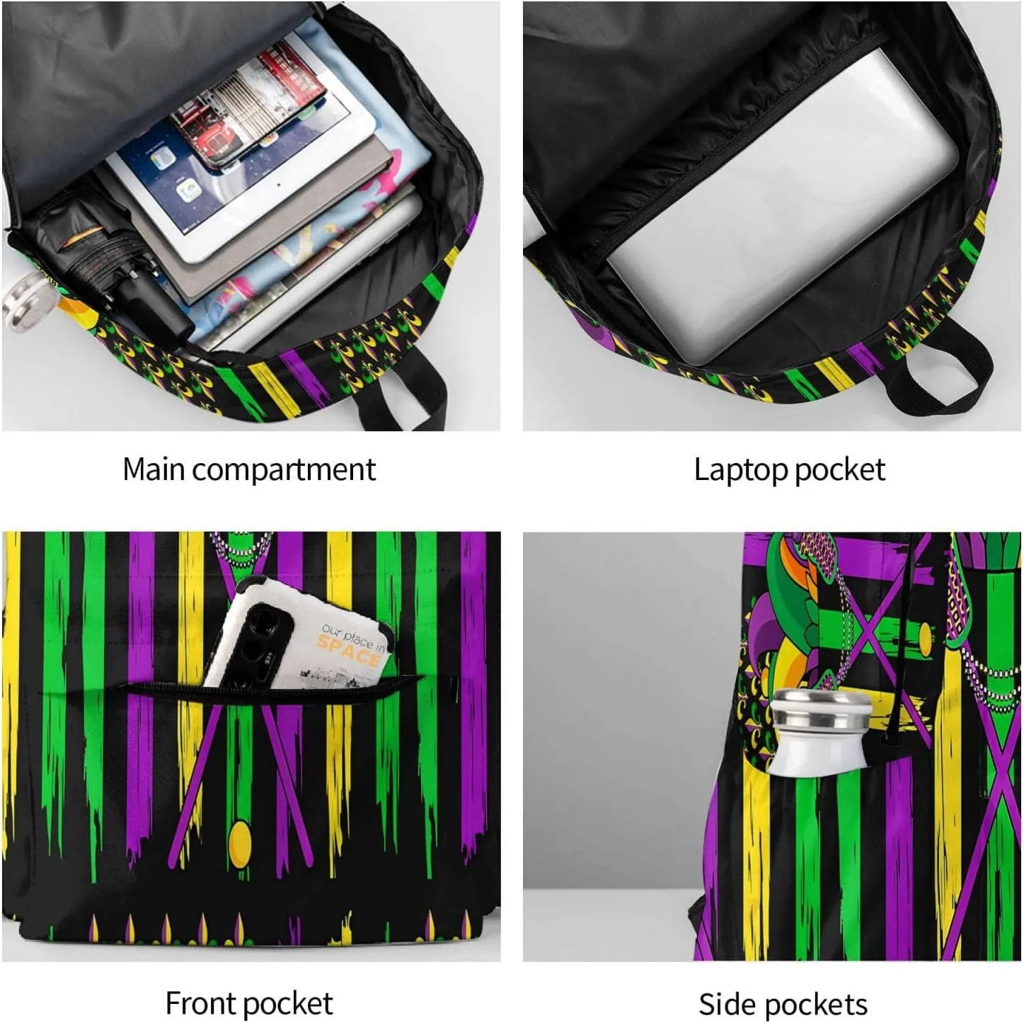 Mardi Gras Lacrosse Jester Hat American Flag Backpack Casual Laptop Backpack Large Capacity Double Shoulder Bag Travel Daypack For Women Men