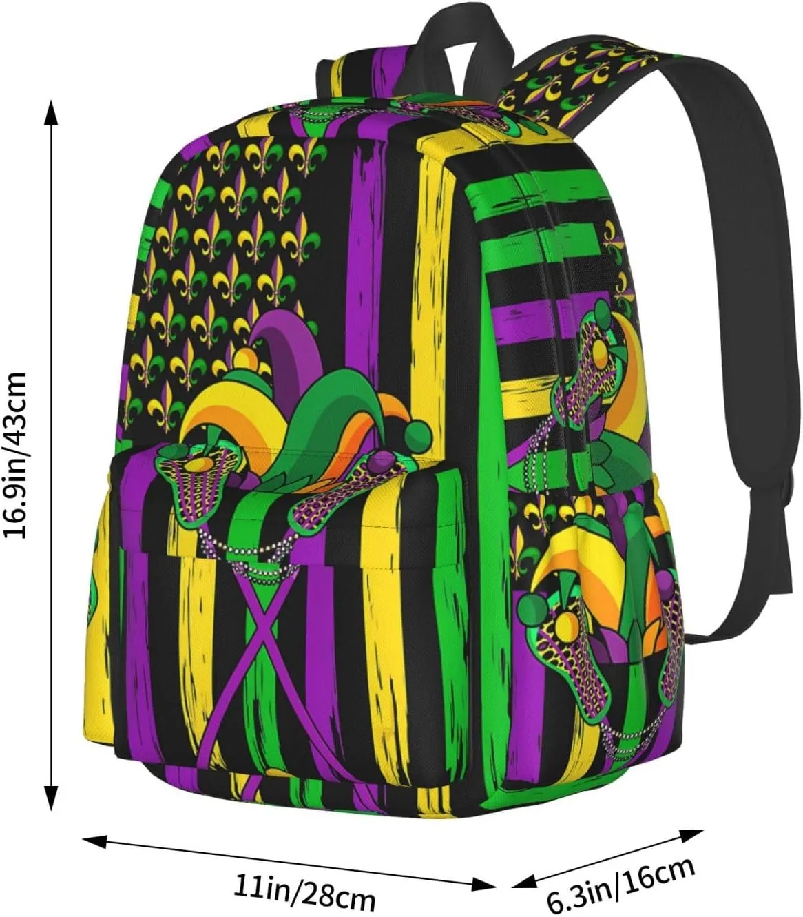 Mardi Gras Lacrosse Jester Hat American Flag Backpack Casual Laptop Backpack Large Capacity Double Shoulder Bag Travel Daypack For Women Men