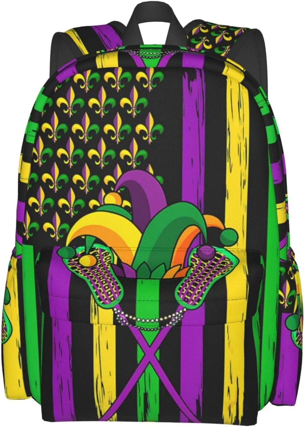 Mardi Gras Lacrosse Jester Hat American Flag Backpack Casual Laptop Backpack Large Capacity Double Shoulder Bag Travel Daypack For Women Men