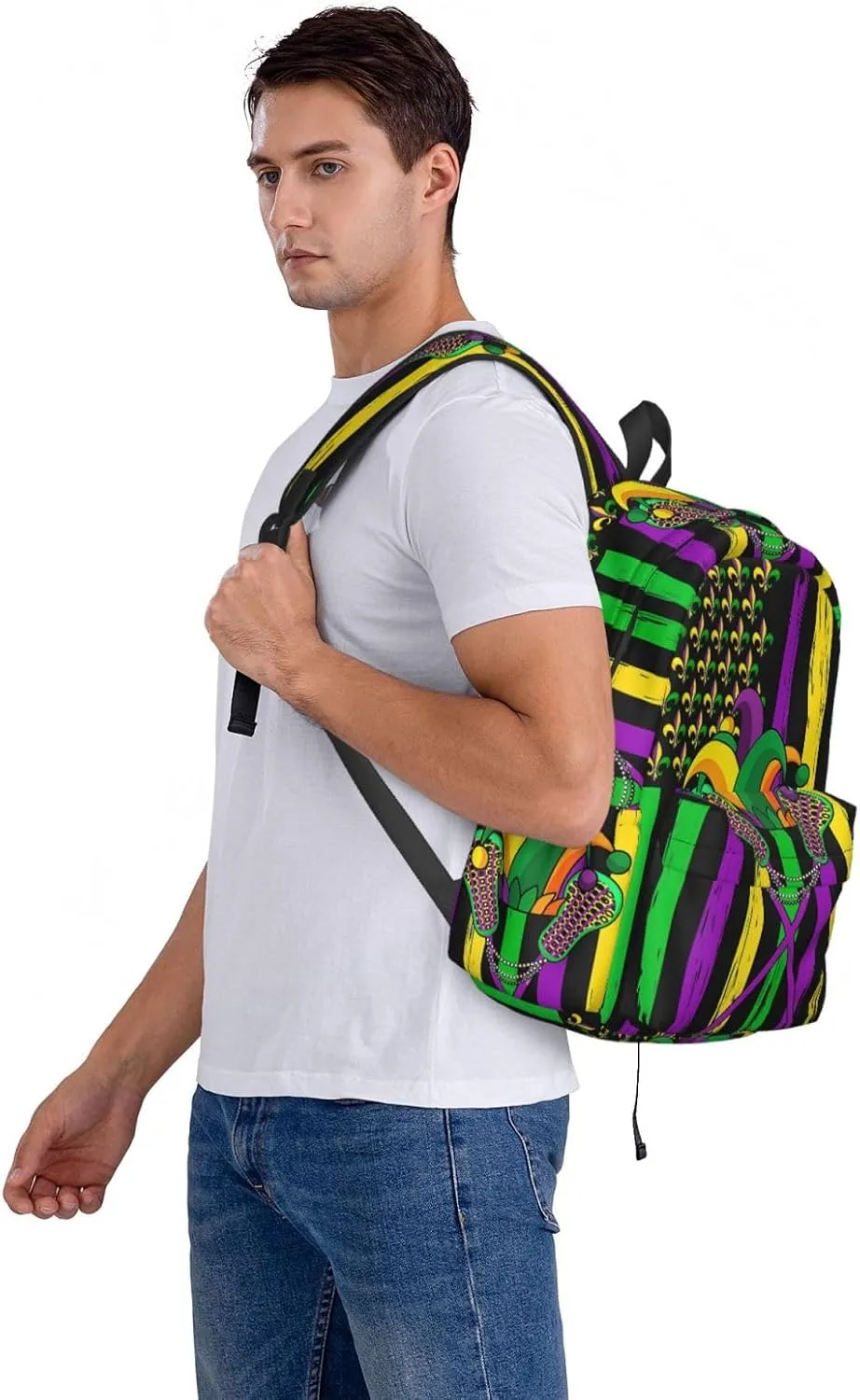 Mardi Gras Lacrosse Jester Hat American Flag Backpack Casual Laptop Backpack Large Capacity Double Shoulder Bag Travel Daypack For Women Men