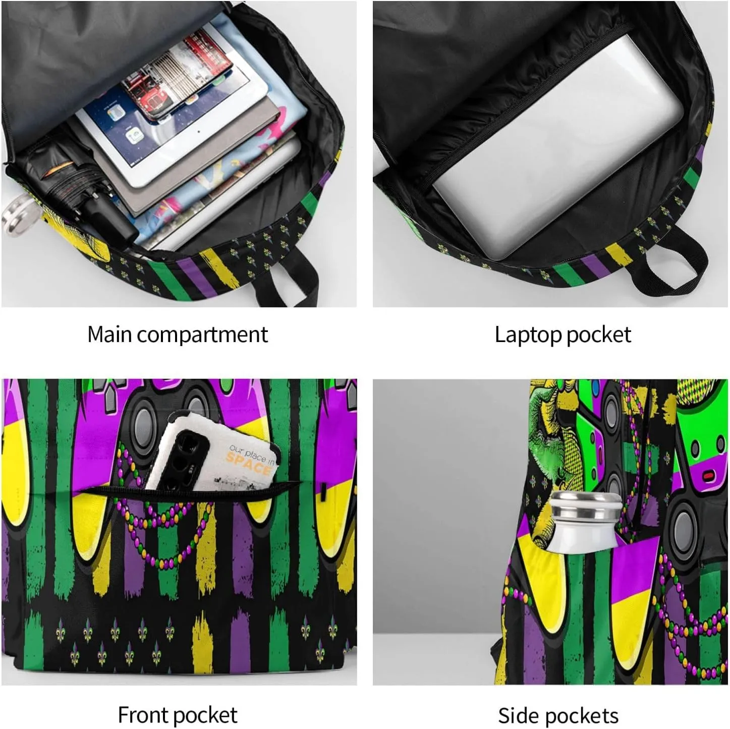 Mardi Gras Video Game Jester Hat American Flag Backpack Casual Laptop Backpack Large Capacity Double Shoulder Bag Travel Daypack For Women Men