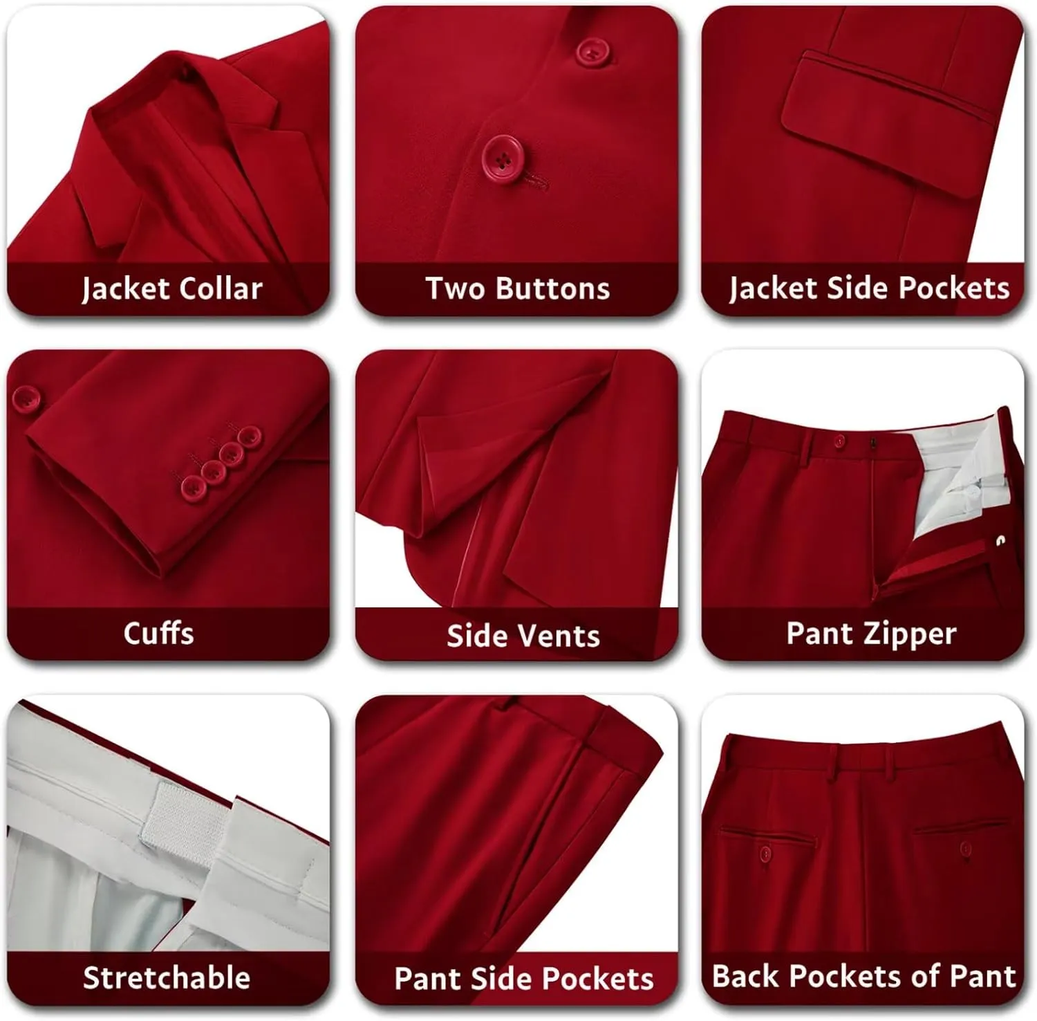 Mens 2 Piece Suit Set Slim Fit 2 Button Dress SuitsTuxedo Set Wedding Blazer Jacket Pants Tie Business Party Prom Suit