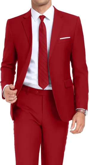 Mens 2 Piece Suit Set Slim Fit 2 Button Dress SuitsTuxedo Set Wedding Blazer Jacket Pants Tie Business Party Prom Suit