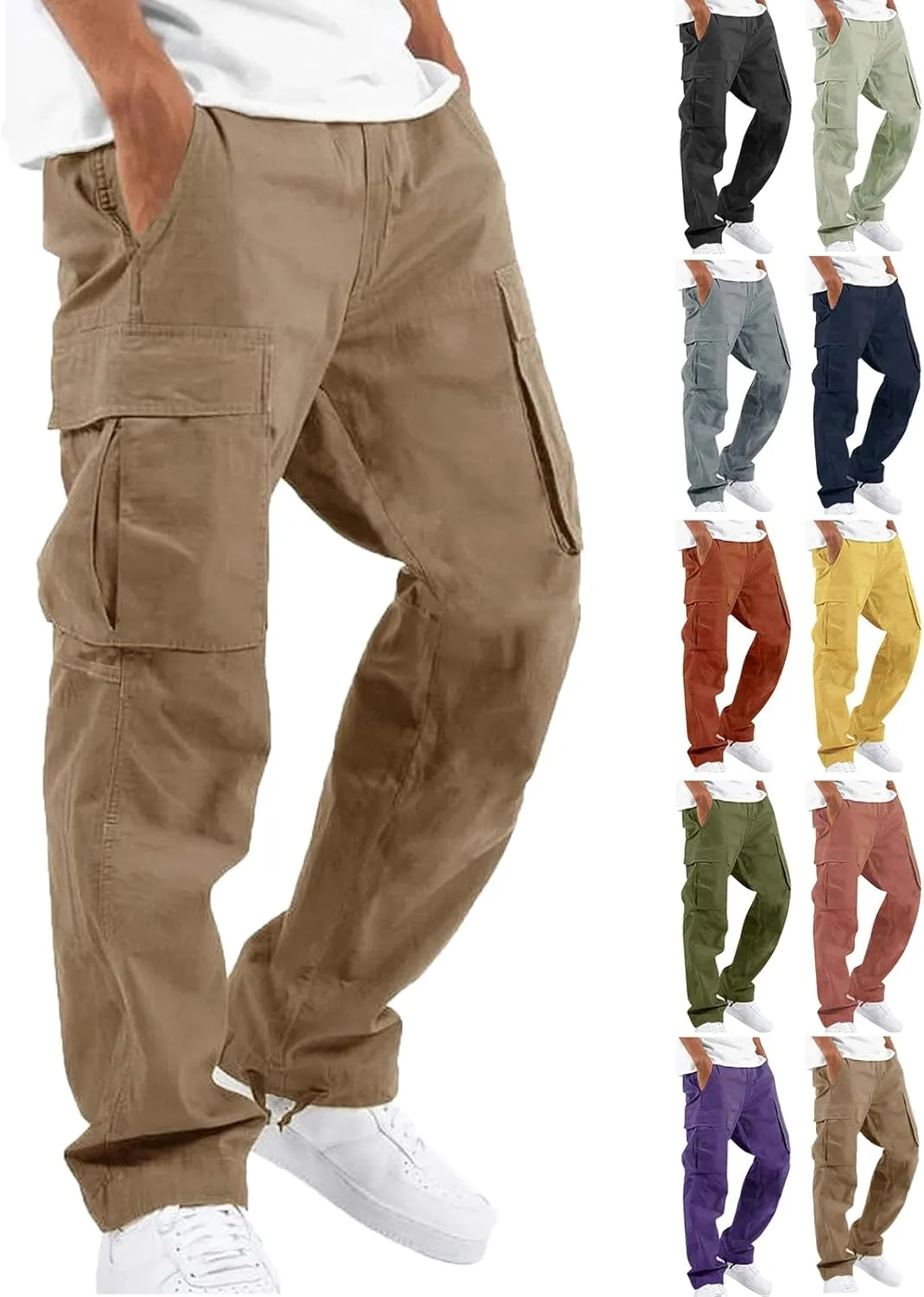 Mens Cargo Pants Lightweight Outdoor Comfort Fishing Work Pants Stretch Travel Regular Ripstop Camping Hiking Pants