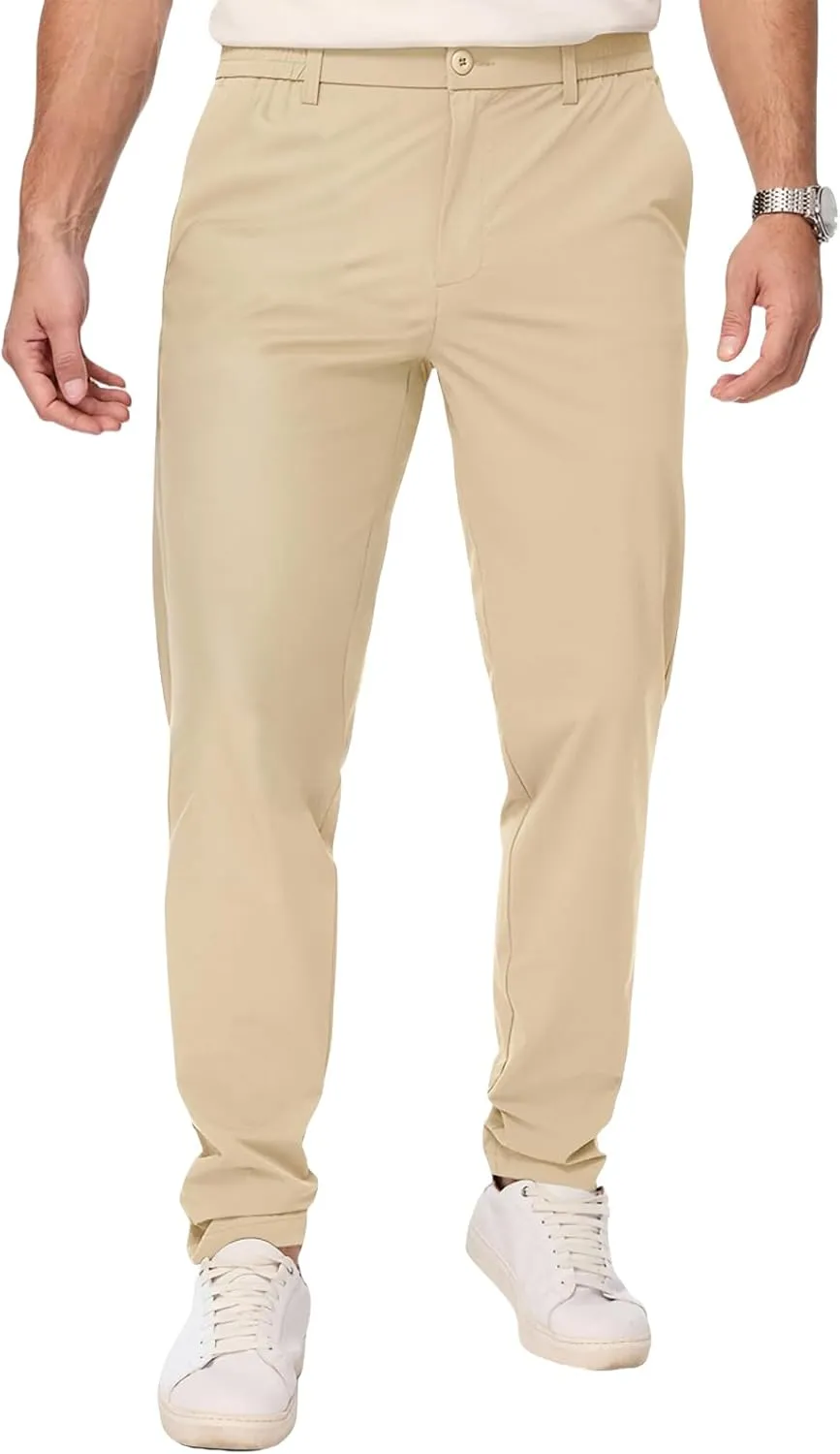 Mens Chino Pants Lightweight Quick Dry Golf Pants Stretch Slim Fit Business Casual Work Dress Slacks Zipper Pocket