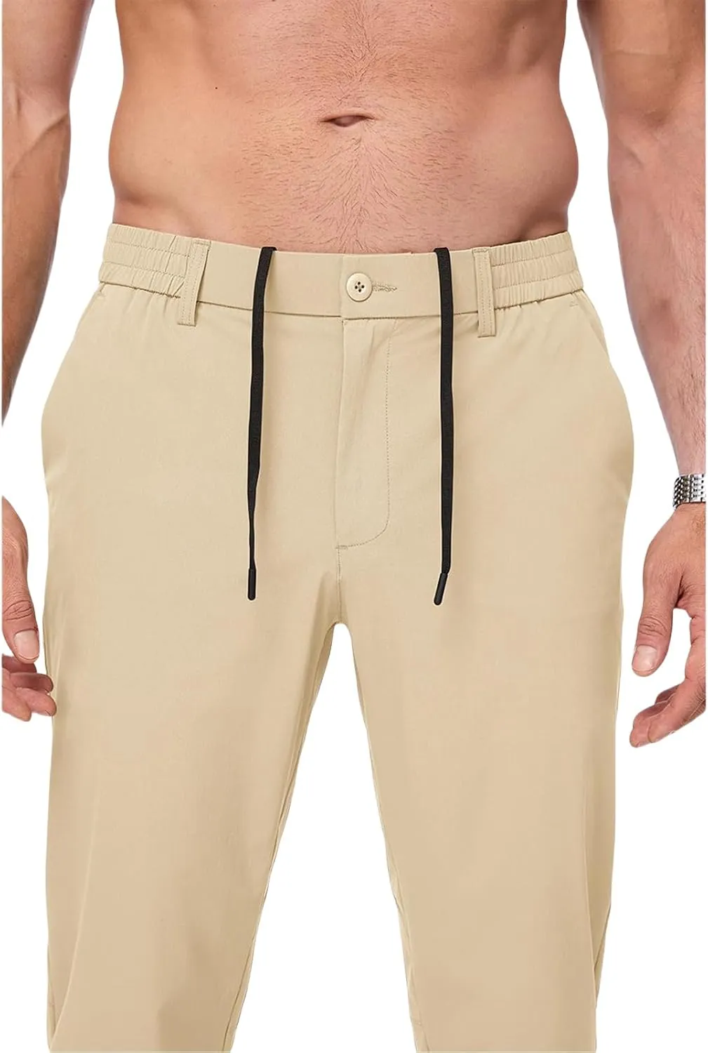 Mens Chino Pants Lightweight Quick Dry Golf Pants Stretch Slim Fit Business Casual Work Dress Slacks Zipper Pocket