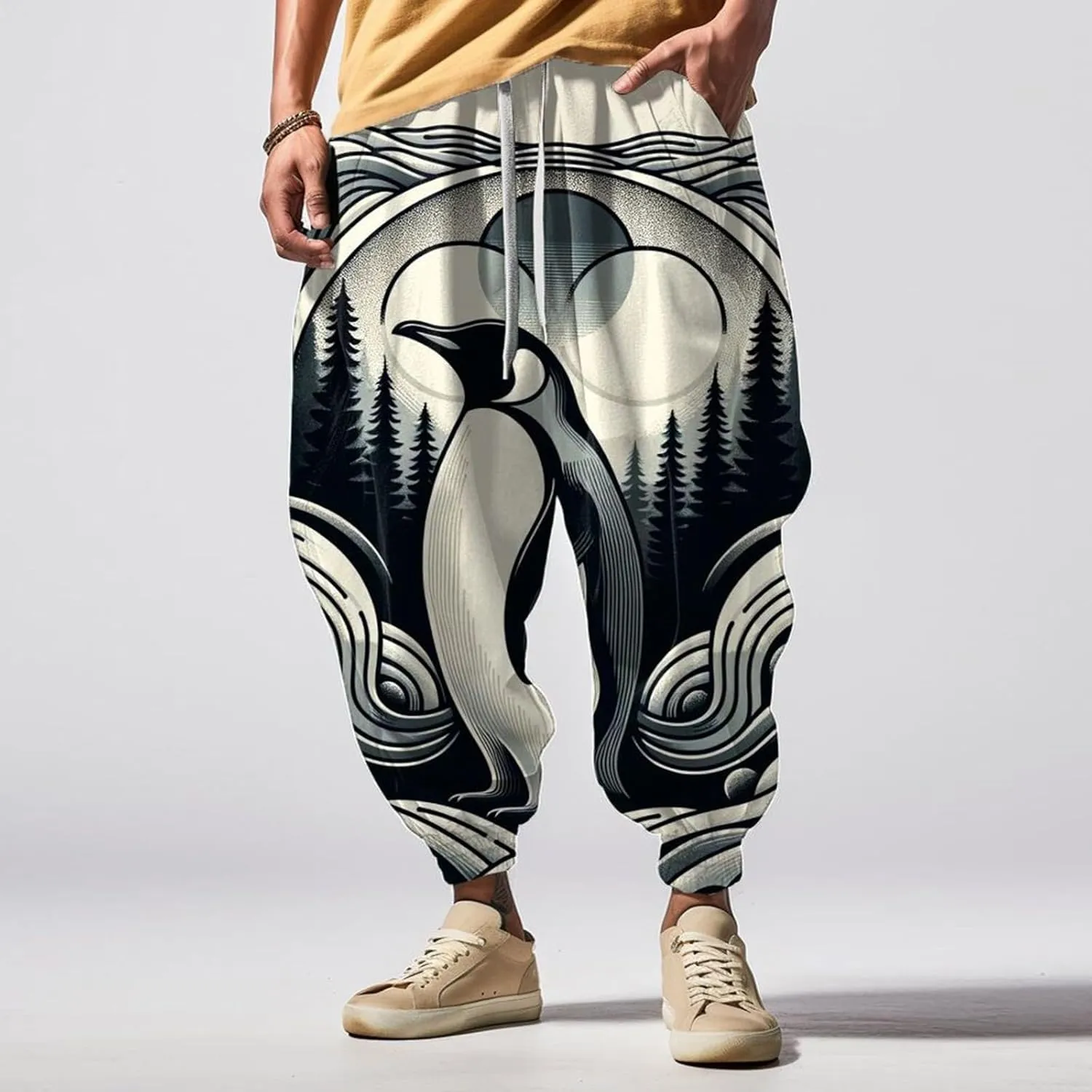 Mens Drawstring Aladdil Hippie Harem Pants Casual Sweatpants Workout Athletic Running Pants Japanese Pants Men Goth