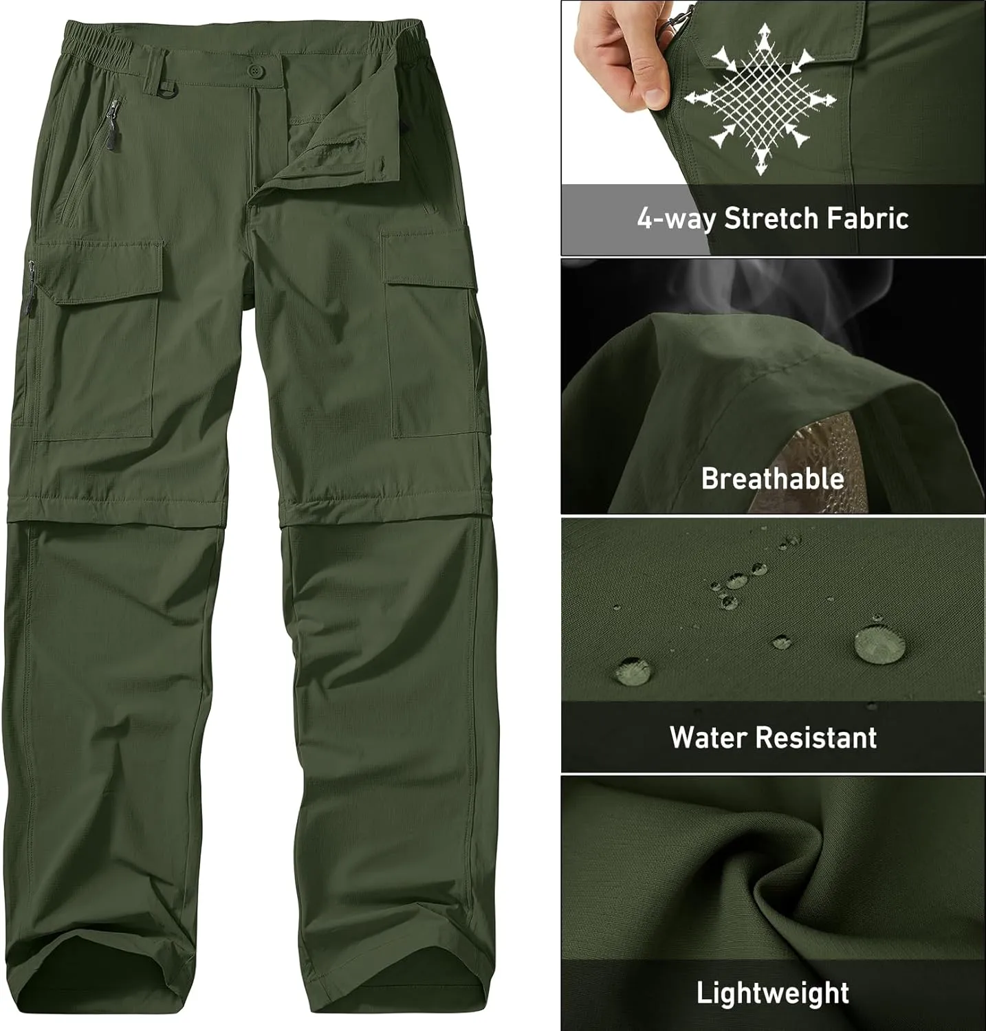 Men's Hiking Convertible Work Pants Cargo Zip Off Lightweight Quick Dry Stretch Pants Summer Fishing Travel Outdoor