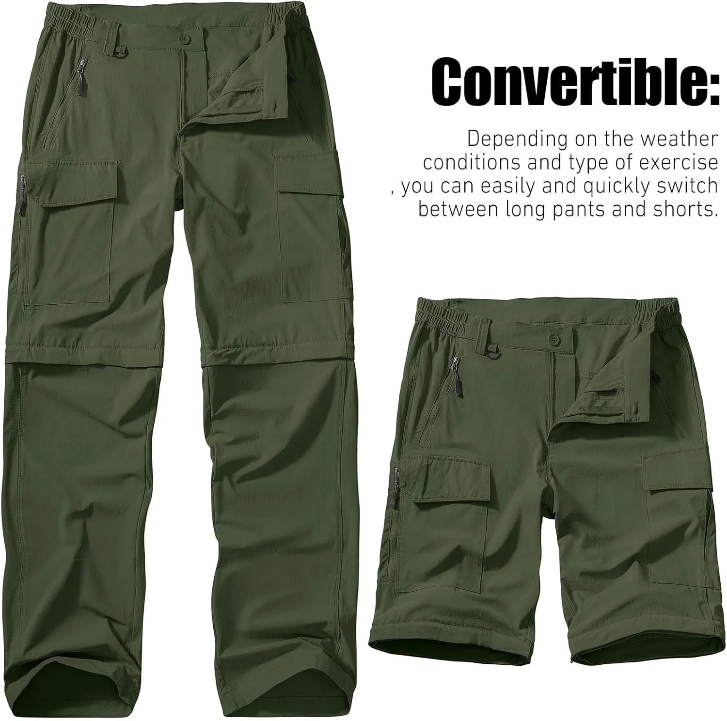 Men's Hiking Convertible Work Pants Cargo Zip Off Lightweight Quick Dry Stretch Pants Summer Fishing Travel Outdoor
