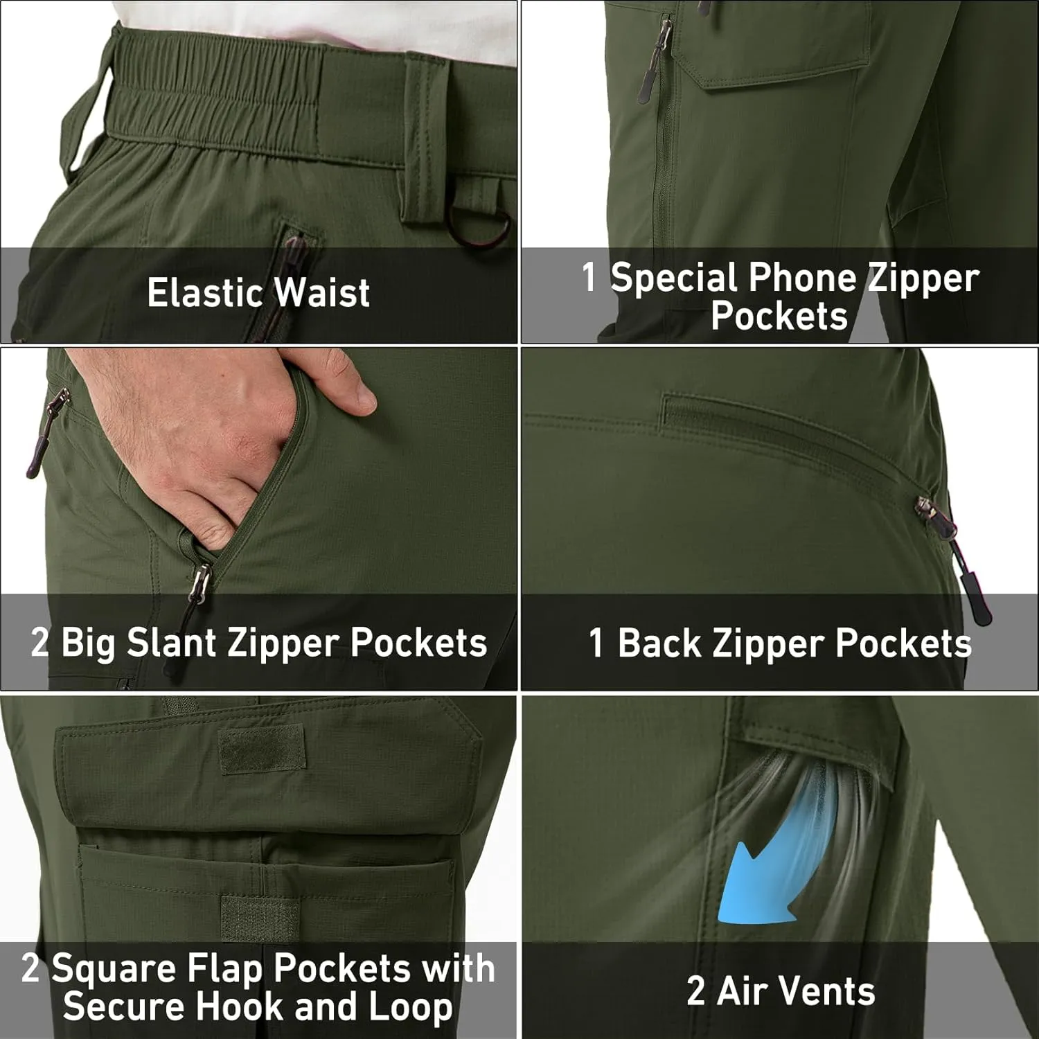 Men's Hiking Convertible Work Pants Cargo Zip Off Lightweight Quick Dry Stretch Pants Summer Fishing Travel Outdoor
