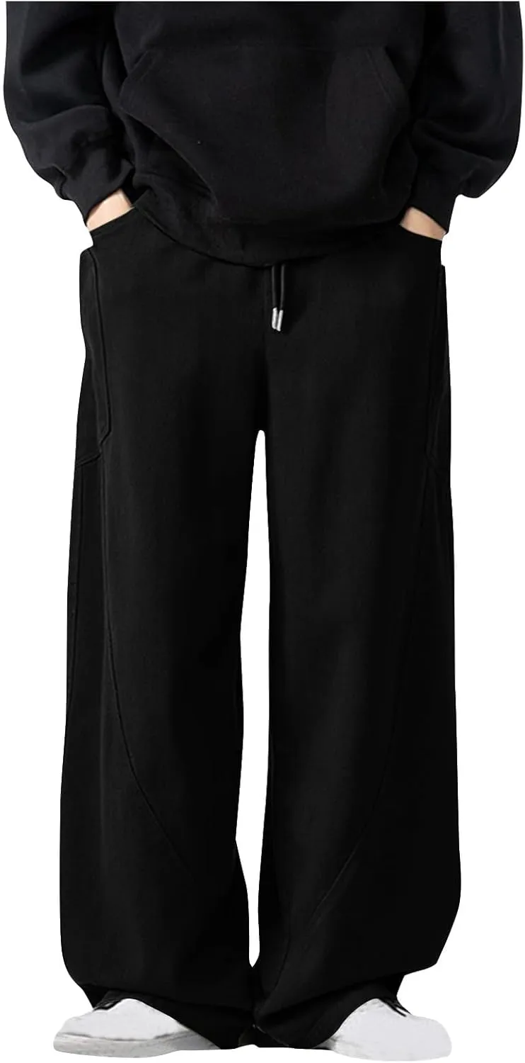 Mens Linen Harem Drawstring Sweatpants Casual Wide Leg Lightweight Trousers Summer Beach Travel Athletic Lounge Pants