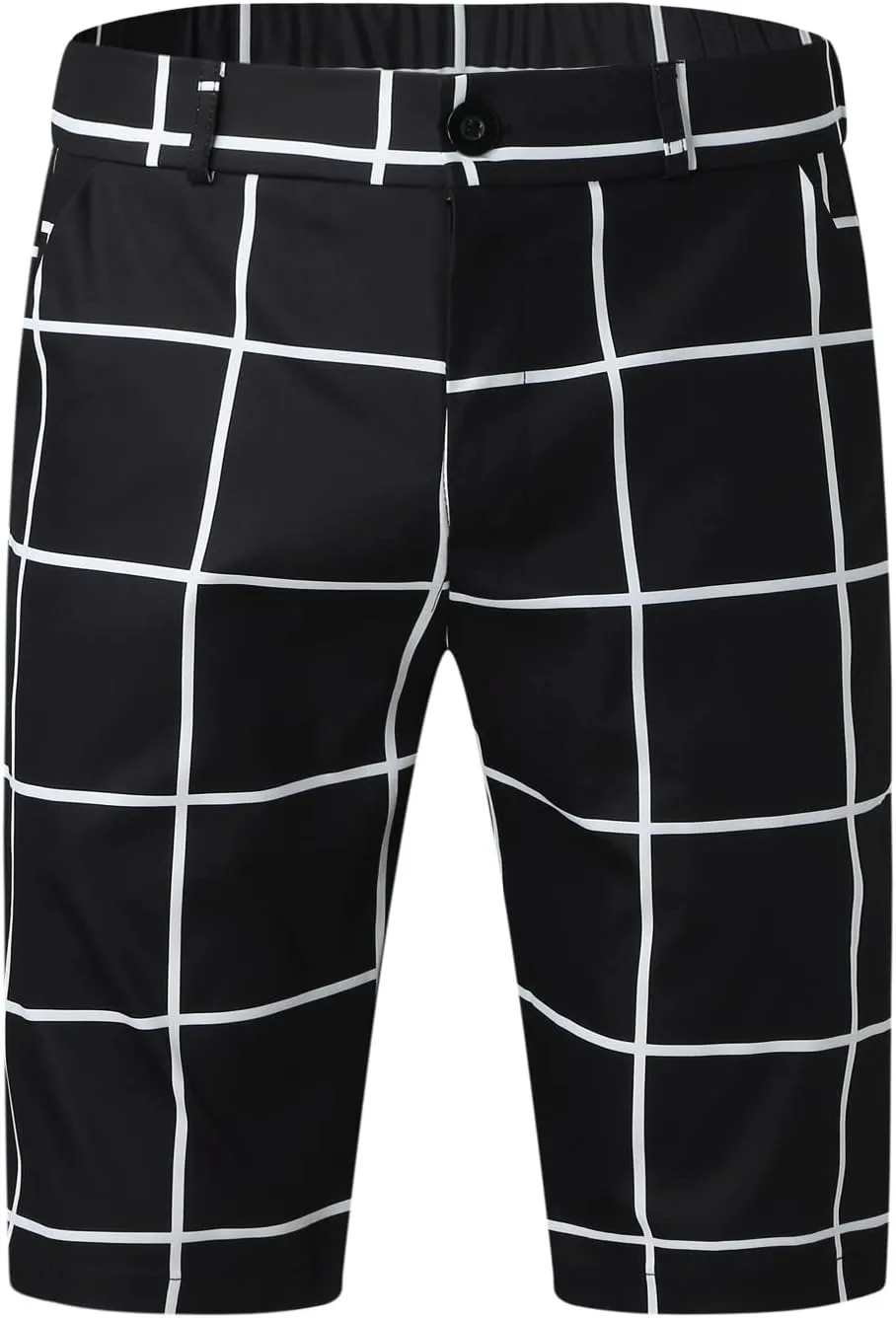 Mens Shorts Slim Fit Stretch Chino Short Pants Flat Front Summer Chino Checked Tartan Golf Yoga Basic Plaid Short