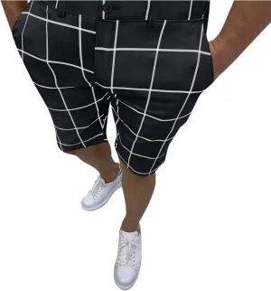 Mens Shorts Slim Fit Stretch Chino Short Pants Flat Front Summer Chino Checked Tartan Golf Yoga Basic Plaid Short