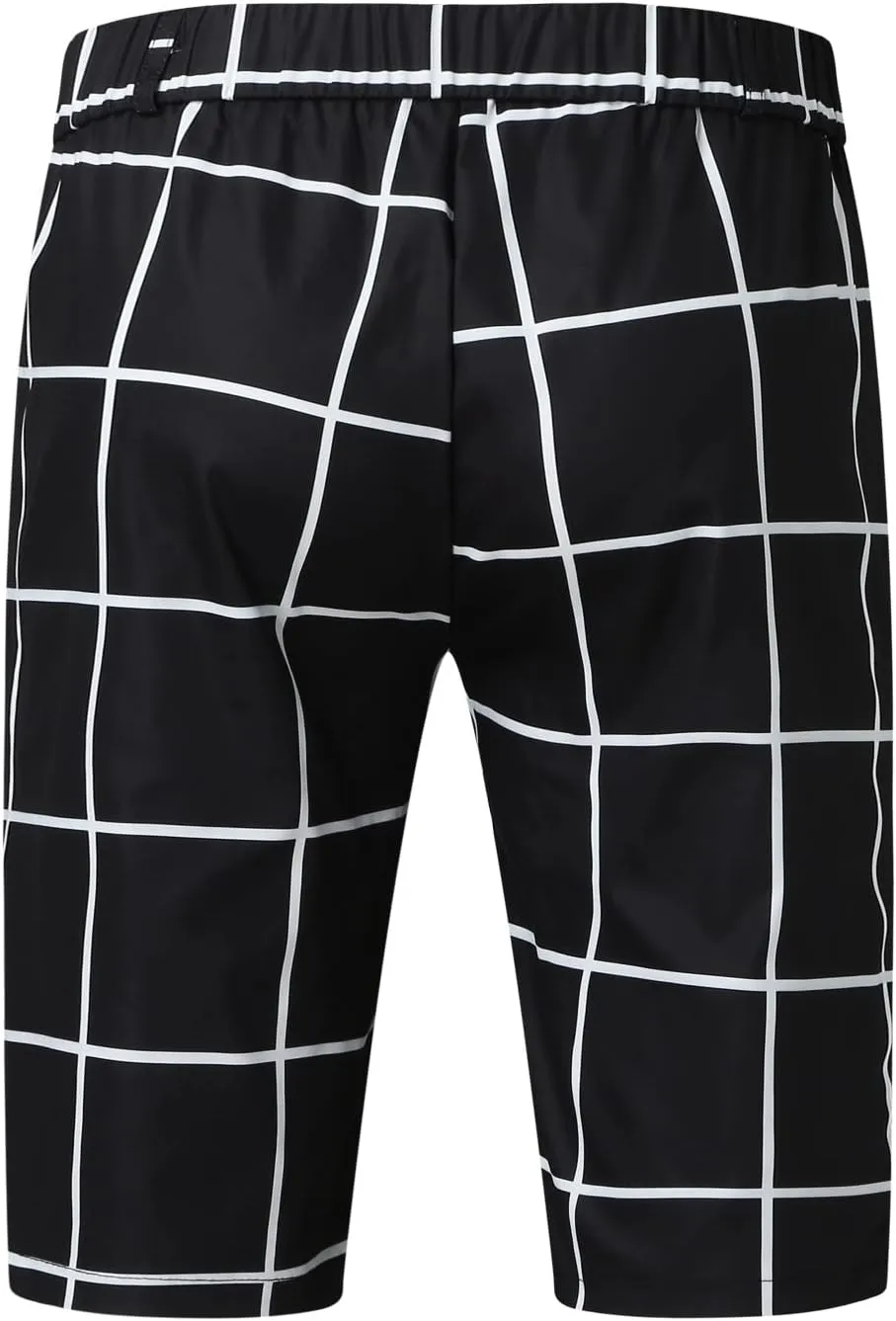 Mens Shorts Slim Fit Stretch Chino Short Pants Flat Front Summer Chino Checked Tartan Golf Yoga Basic Plaid Short