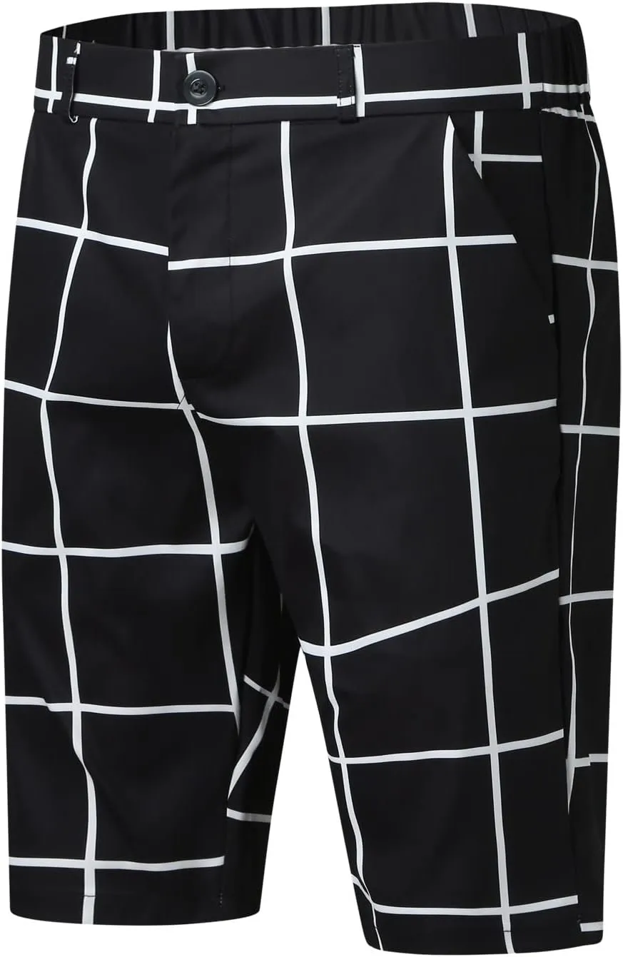 Mens Shorts Slim Fit Stretch Chino Short Pants Flat Front Summer Chino Checked Tartan Golf Yoga Basic Plaid Short