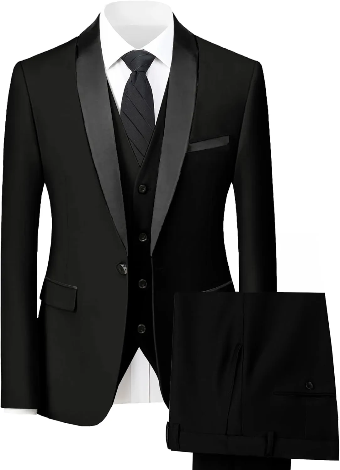 Mens Suit 3 Piece Slim Fit Suit for Men One Button Shawl Lapel Tuxedo Blazer Vest Pant for Wedding Business Prom
