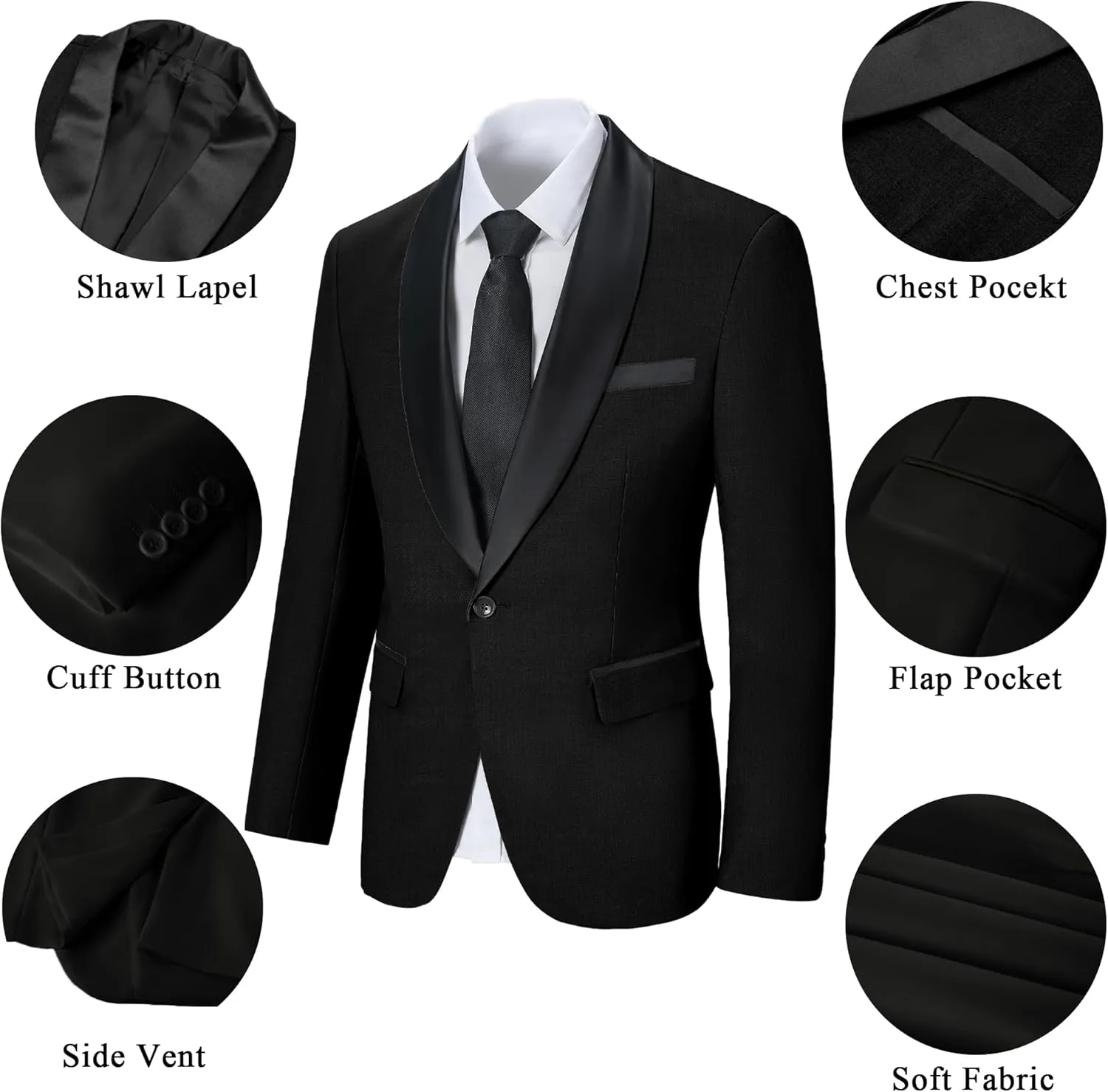 Mens Suit 3 Piece Slim Fit Suit for Men One Button Shawl Lapel Tuxedo Blazer Vest Pant for Wedding Business Prom