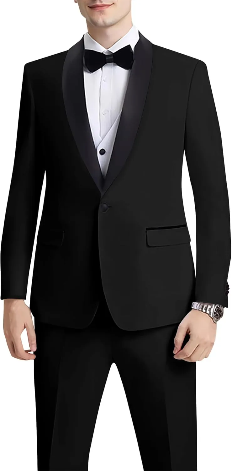 Mens Suit 3 Piece Slim Fit Suit for Men One Button Shawl Lapel Tuxedo Blazer Vest Pant for Wedding Business Prom