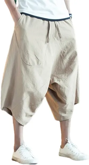 Men's Sweatpant Linen Nepal Loose Wide Leg Pantalon Harem Pants Casual Baggy Jogger Pant