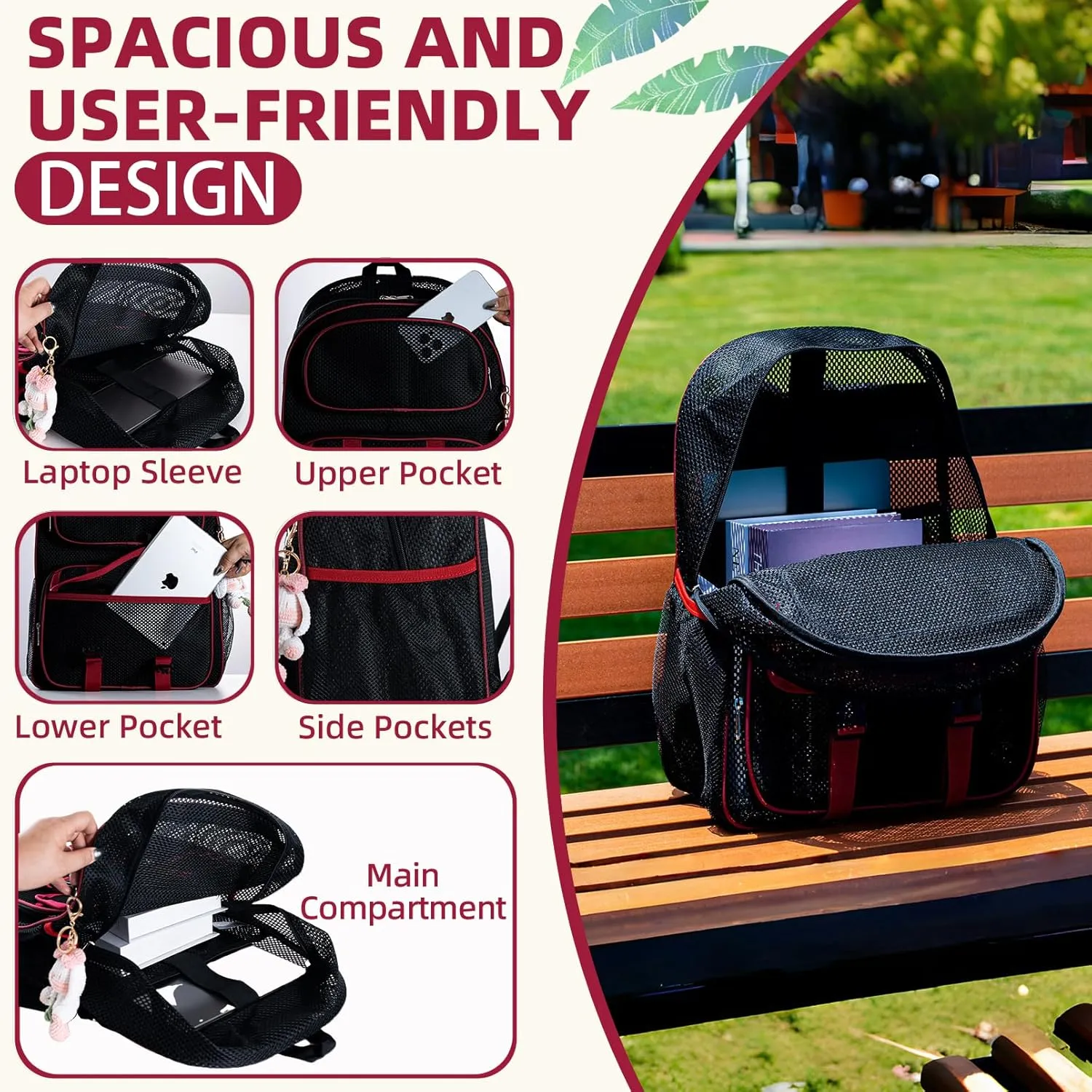 Mesh Backpack for School Heavy Duty, See Through Backpack for Women Men Student Diving Travel(3 sizes)