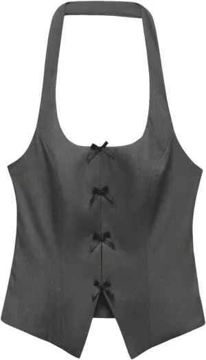 Milumia Women's Backless Halter Crop Top Y2K Bow Front Cut Out Sleeveless Going Out Tank Tops
