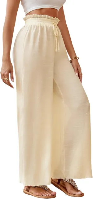 Milumia Women's Summer Linen Bathing Suit Cover Up Swim Beach Pants Sheer Wide Leg Swimsuit Coverup Pants