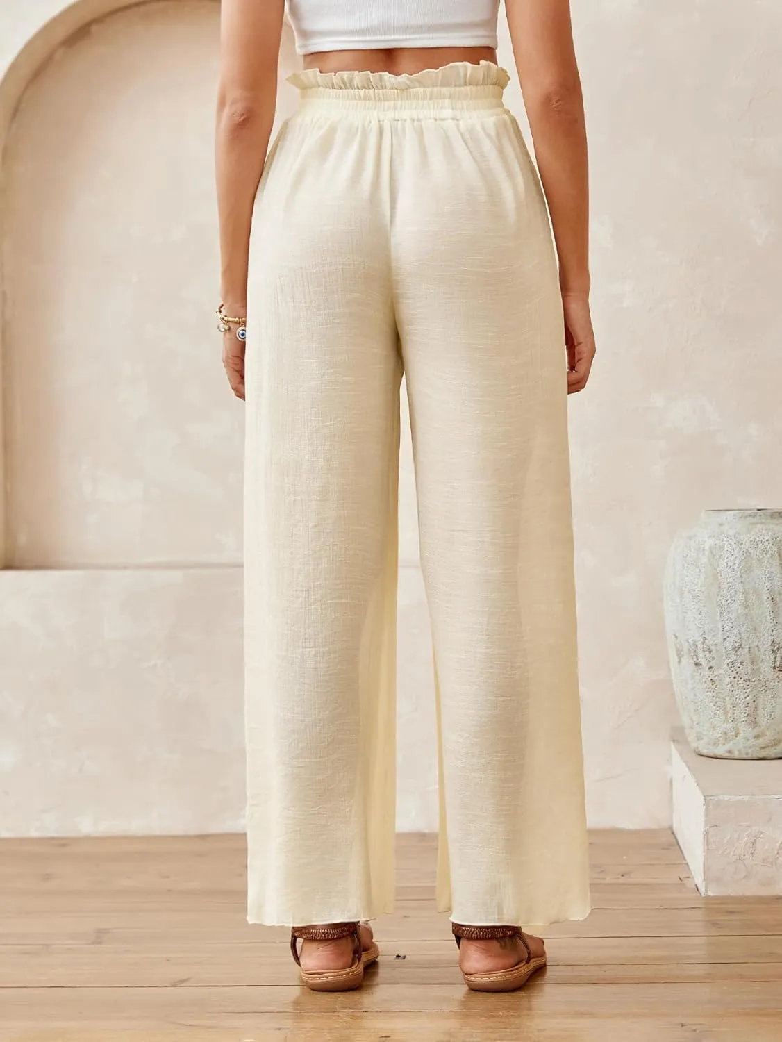 Milumia Women's Summer Linen Bathing Suit Cover Up Swim Beach Pants Sheer Wide Leg Swimsuit Coverup Pants