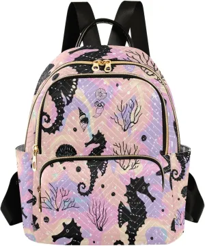 Mini Backpack for Women Seahorse Starfish Coral Seashells Small Purse Daypacks Stylish Bags Lightweight Travel Backpacks for College Shopping Work Dating