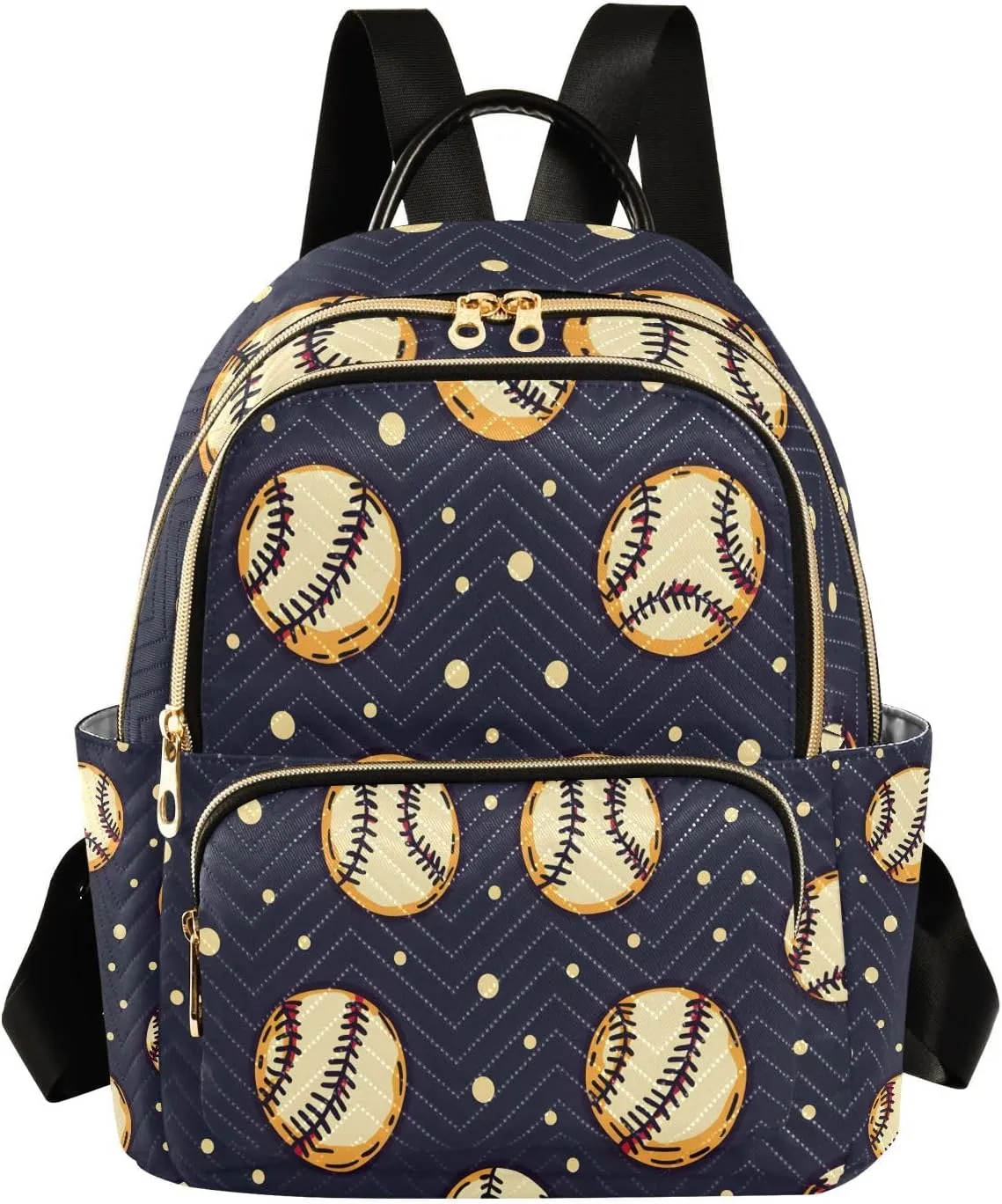 Mini Backpack for Women Yellow Baseball Dots Black Pattern Small Purse Daypacks Stylish Bags Lightweight Travel Backpacks for College Shopping Work Dating