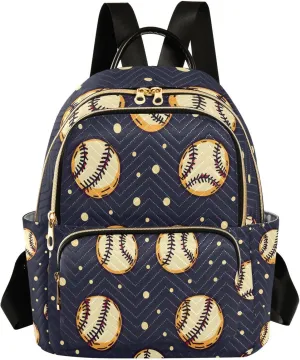 Mini Backpack for Women Yellow Baseball Dots Black Pattern Small Purse Daypacks Stylish Bags Lightweight Travel Backpacks for College Shopping Work Dating